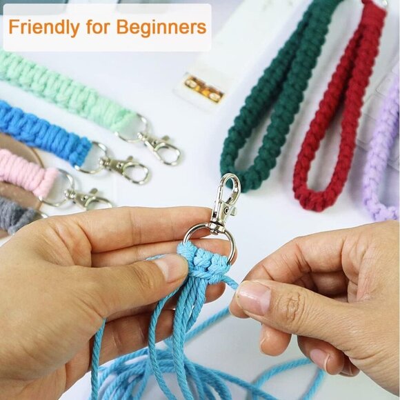 Adult DIY Craft Keychain Making Kit Boho Macrame Keychain Kit Includes Key Rings - Picture 4 of 6